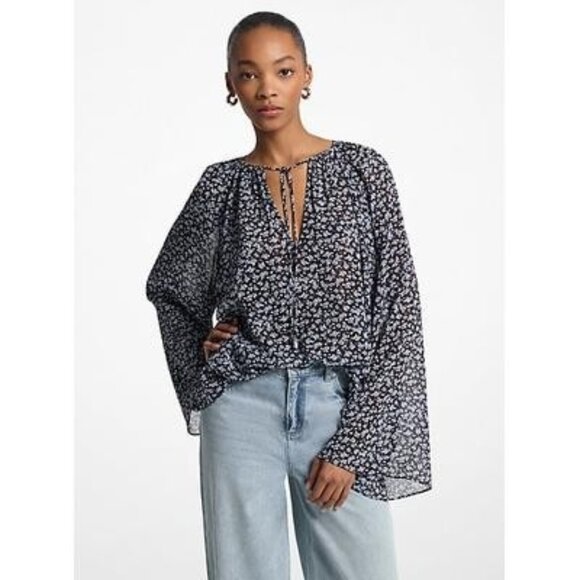 128$ Michael Kors V-Neck Sheer Pullover Blouse Top Women's Size XS Chambray Blue - Picture 1 of 1